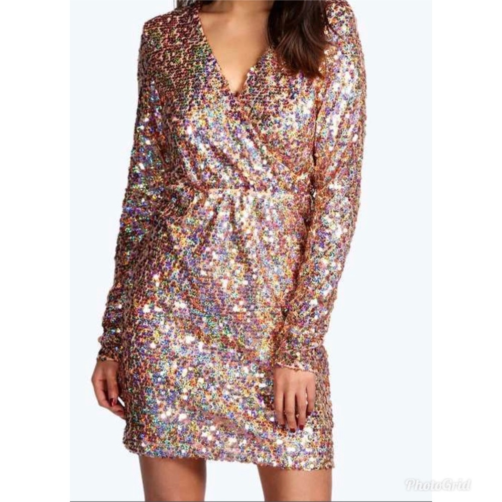 Sarah Iridescent Sequin Wrap Dress